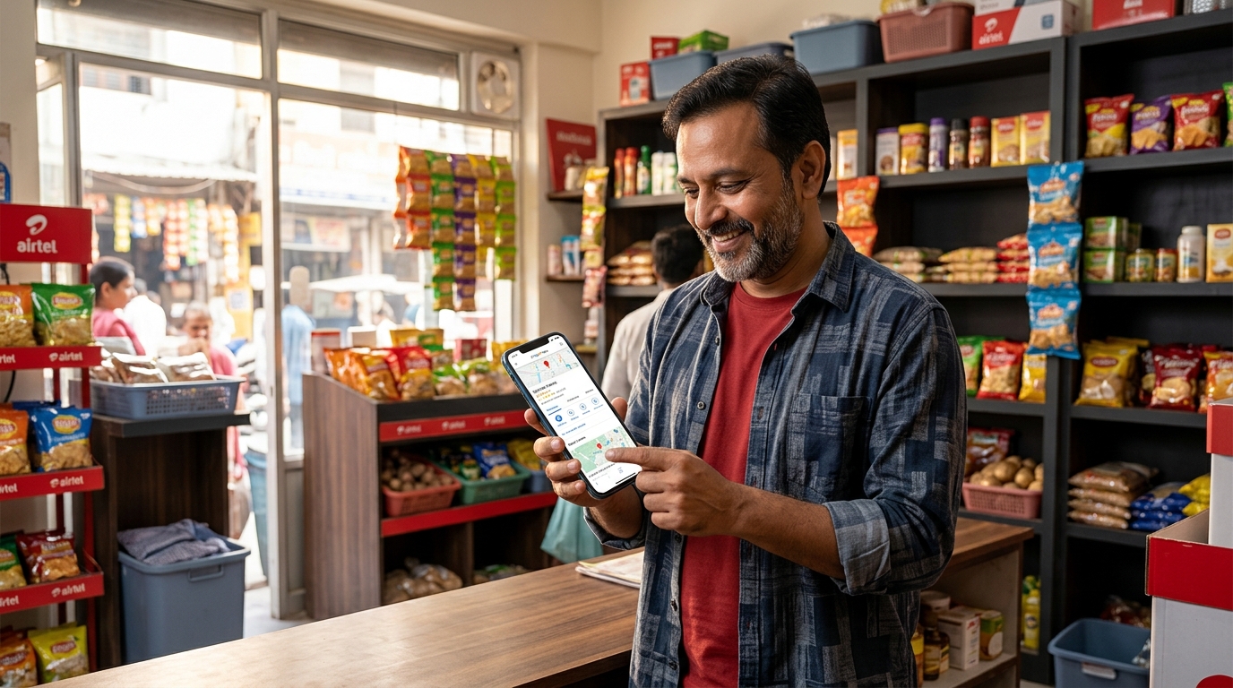 A local shop owner looking at a smartphone displaying a fully optimized business profile on google maps burari.